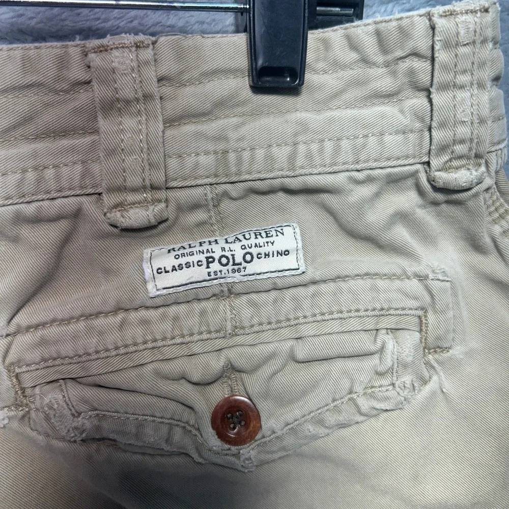 Vintage Polo Ralph Lauren Mens Cargo Shorts Khaki Tan Grunge Sz 36 VTG 6 Pockets